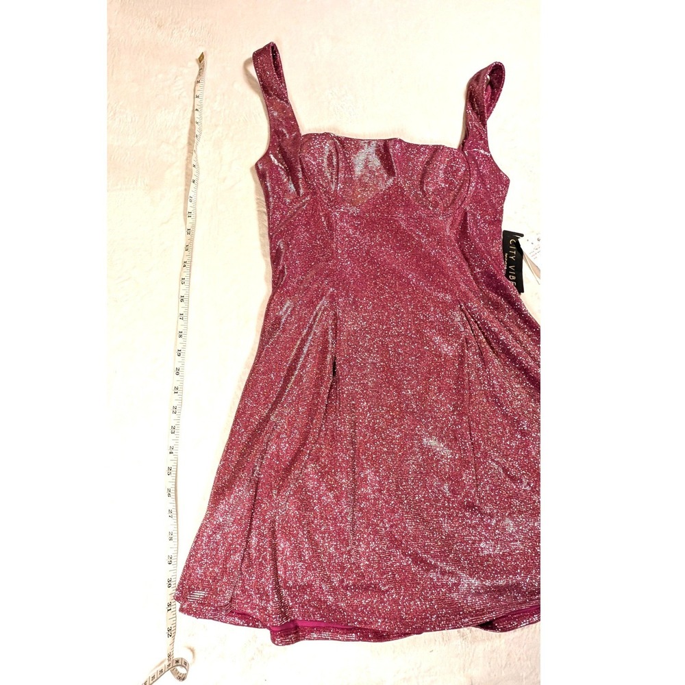 City Vibe Womens Junior Magenta Glitter Metallic Bow Flare Dress Size 11 Formal - Picture 6 of 11